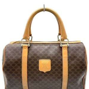 Auth Celine Triomphe Macadam PVC Leather Brown  Boston Bag